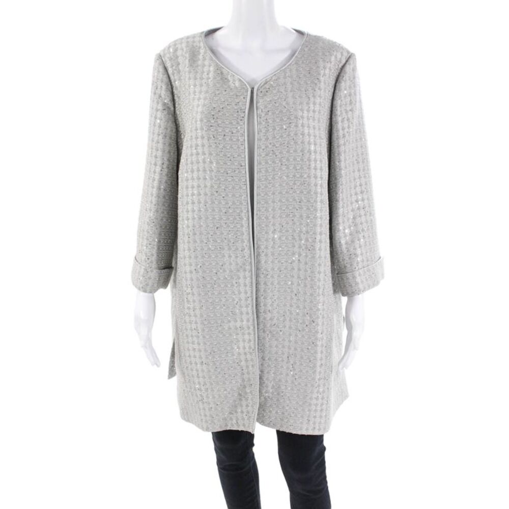 Elena Miro Womens Cotton Sequined 3/4 Sleeve Evening Jacket Gray Size 18